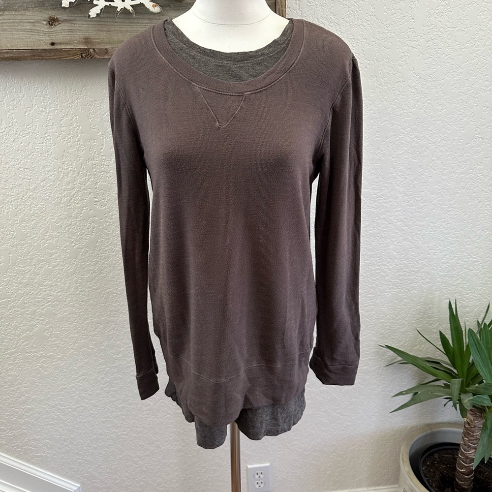 Monrow Brown‎ Gray Long Sleeve Layered Top Ladies size M